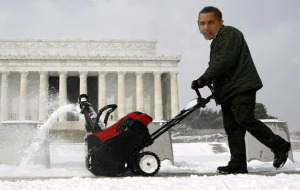 Obama snowblowing